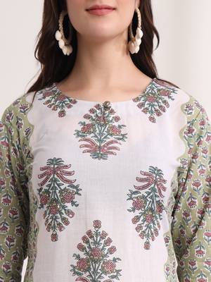  green and white hand embroidery cotton kurta dupatta set 4
