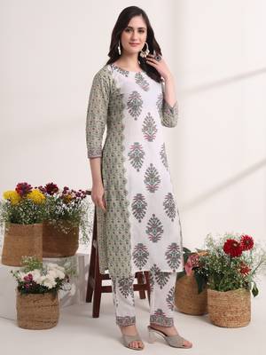  green and white hand embroidery cotton kurta dupatta set 5