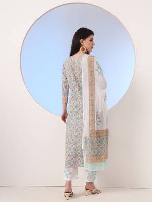  white and blue cotton straight kurta pant dupatta set 3