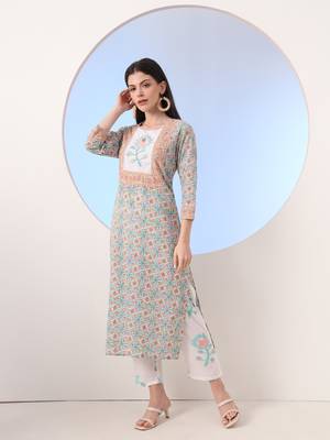  white and blue cotton straight kurta pant dupatta set 5