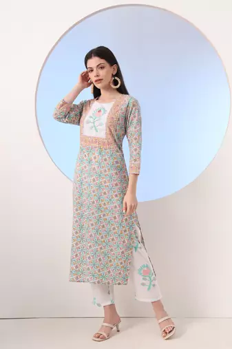  white and blue cotton straight kurta pant dupatta set