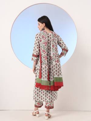  white and green cotton,sequins work straight kurta pant dupatta set 3