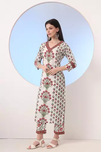  white and green cotton,sequins work straight kurta pant dupatta set