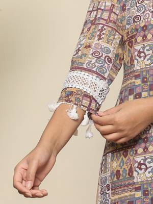  beige cotton geometric print straight kurta pant dupatta set 5