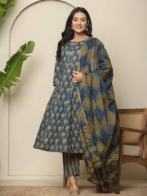  blue pure cotton maternity kurta set with dupatta 1