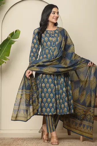  blue pure cotton maternity kurta set with dupatta