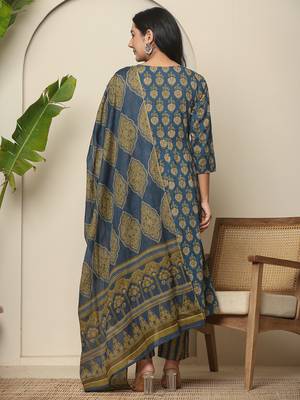  blue pure cotton maternity kurta set with dupatta 3