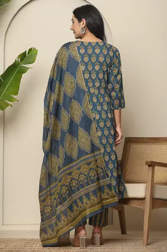  blue pure cotton maternity kurta set with dupatta