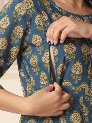  blue pure cotton maternity kurta set with dupatta 5