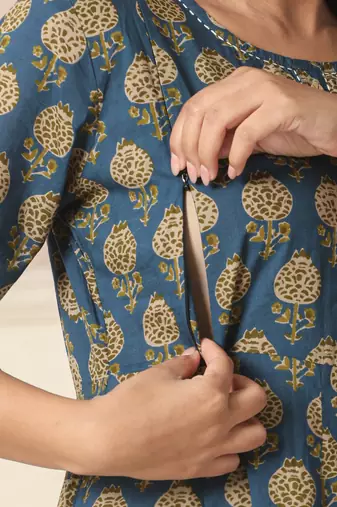  blue pure cotton maternity kurta set with dupatta