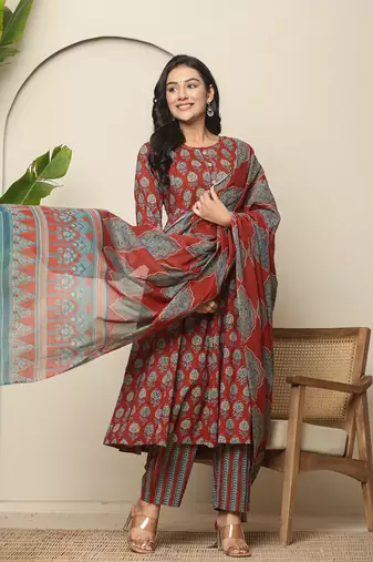  red pure cotton maternity kurta set with dupatta