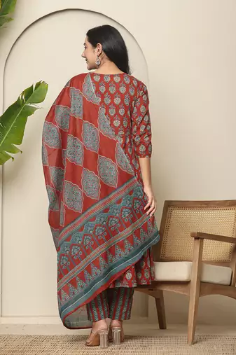  red pure cotton maternity kurta set with dupatta