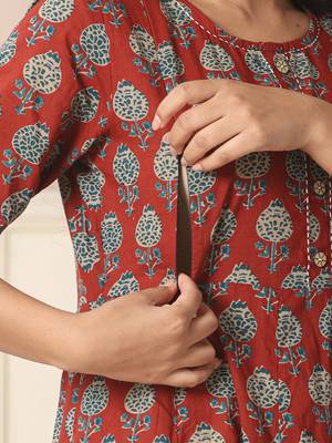  red pure cotton maternity kurta set with dupatta 5