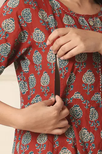  red pure cotton maternity kurta set with dupatta