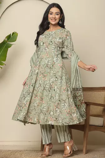green  pure cotton  maternity kurta set with pant & dupatta