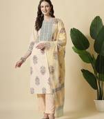  yelloe floral print cotton sequins work kurta set with pant & dupatta