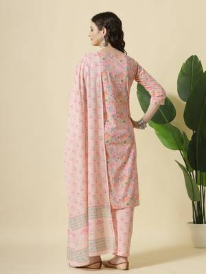  pink pure cotton floral,thread work kurta dupatta pant set 3