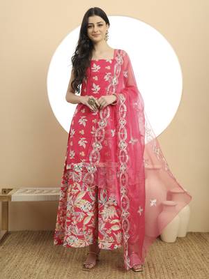  pink cotton sleeveless kurta palazzo dupatta set 1