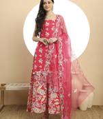  pink cotton sleeveless kurta palazzo dupatta set