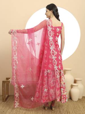  pink cotton sleeveless kurta palazzo dupatta set 3