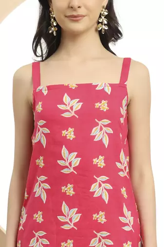  pink cotton sleeveless kurta palazzo dupatta set
