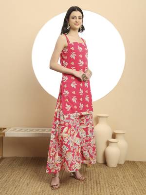  pink cotton sleeveless kurta palazzo dupatta set 5