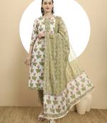  white and green sequins work kurtaset with dupatta