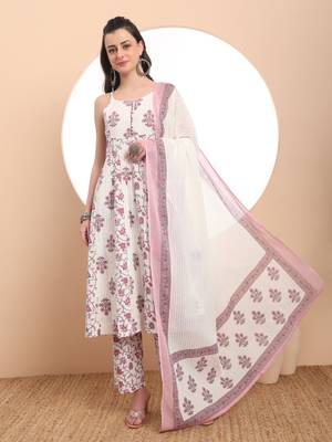  white pure cotton anarkali kurta set with dupatta 1