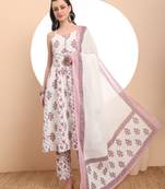  white pure cotton anarkali kurta set with dupatta