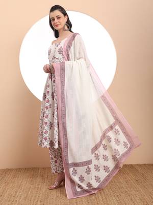  white pure cotton anarkali kurta set with dupatta 2