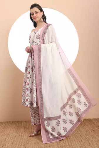  white pure cotton anarkali kurta set with dupatta