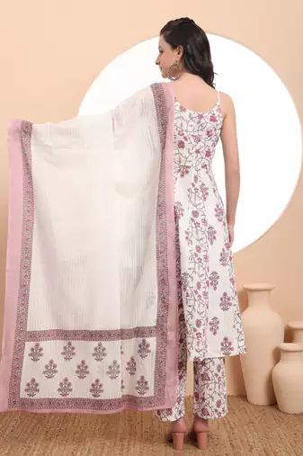  white pure cotton anarkali kurta set with dupatta