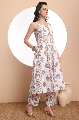  white pure cotton anarkali kurta set with dupatta