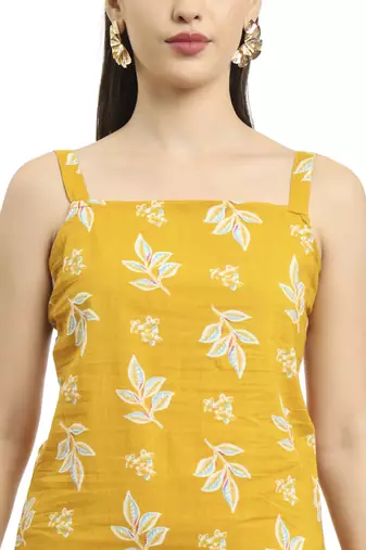  mustard cotton sleeveless kurta palazzo dupatta set