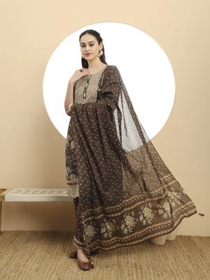 brown kurta  cotton dupatta set with lace detailing 2