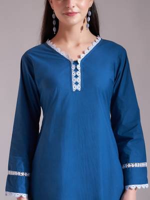  blue chikankari lace work straight kurta trouser dupatta set 4