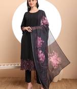  black embroidered straight kurta trouser dupatta set