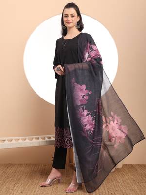  black embroidered straight kurta trouser dupatta set 2