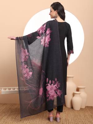  black embroidered straight kurta trouser dupatta set 3