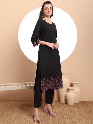  black embroidered straight kurta trouser dupatta set 5