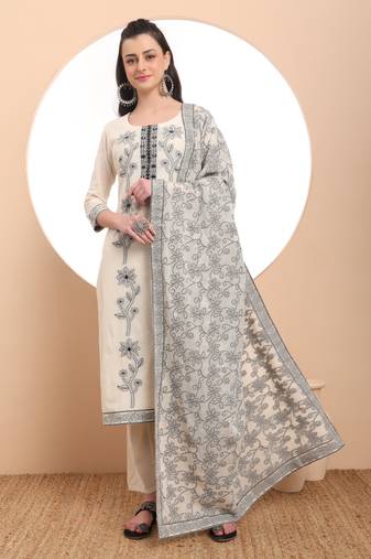  off-white handloom cotton jacquard kurta dupatta pant set
