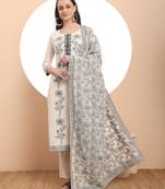  off-white handloom cotton jacquard kurta dupatta pant set