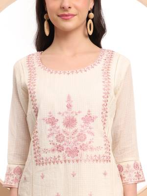  off-white pure handloom cotton thread work kurta dupatta pant set 4