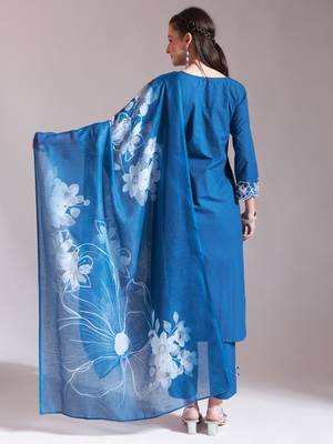  blue embroidered straight kurta trouser dupatta set 3
