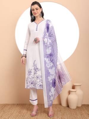  white chikankari lace work straight kurta trouser dupatta set 1