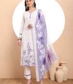  white chikankari lace work straight kurta trouser dupatta set