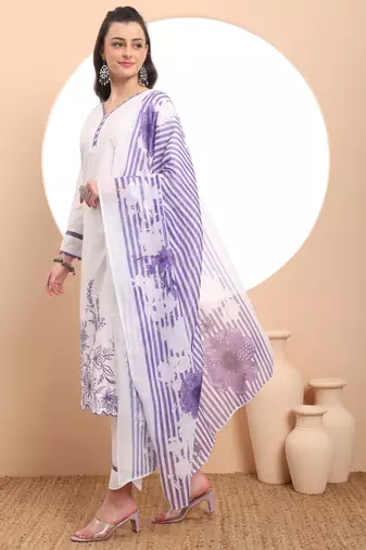  white chikankari lace work straight kurta trouser dupatta set