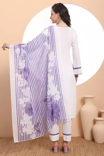  white chikankari lace work straight kurta trouser dupatta set