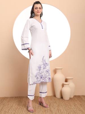  white chikankari lace work straight kurta trouser dupatta set 5