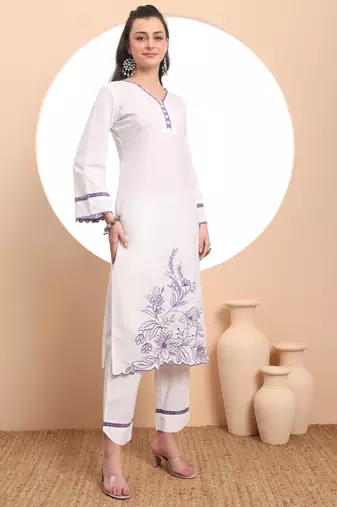  white chikankari lace work straight kurta trouser dupatta set